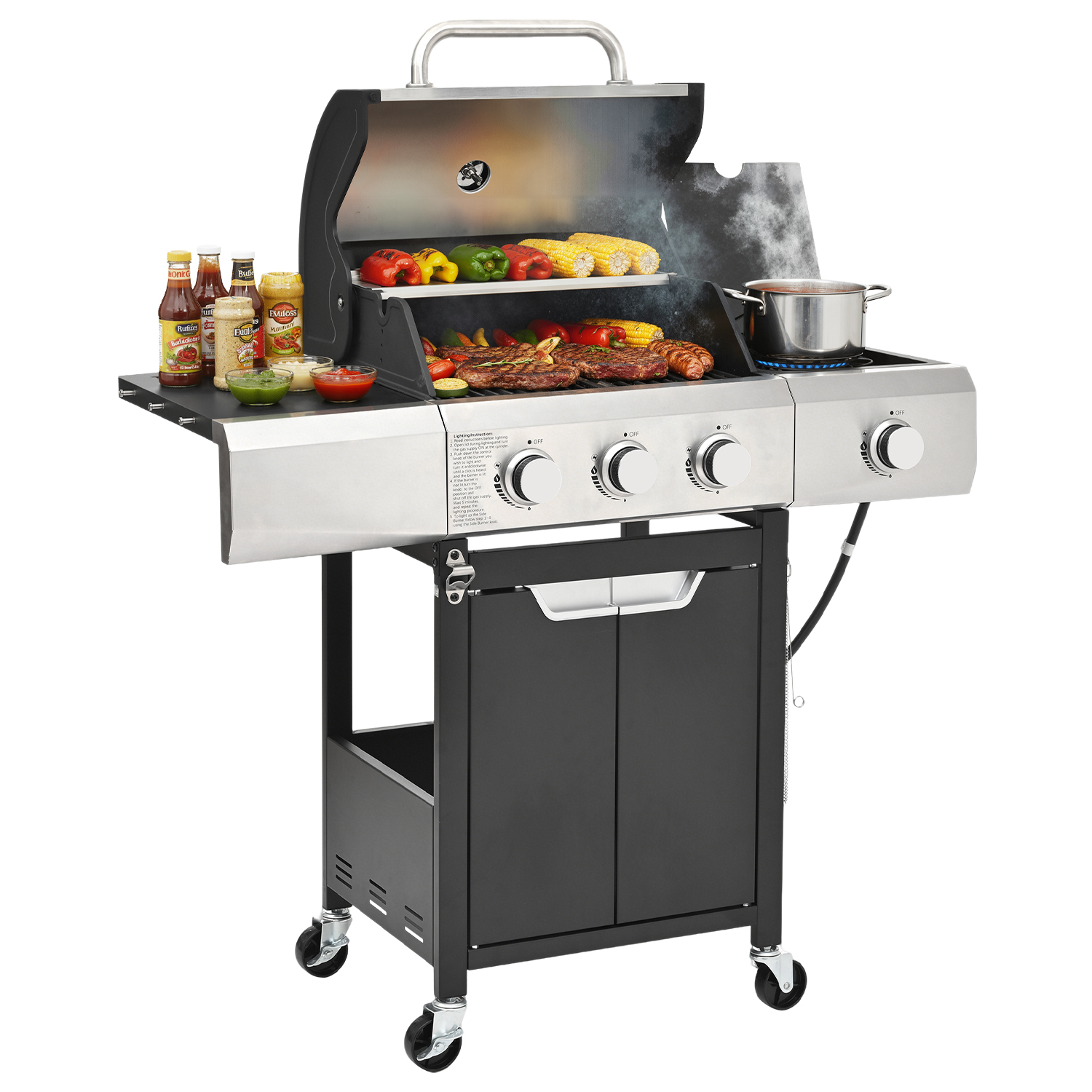 EUHOME 3 Burner Propane Gas Grill with Side Burner,
