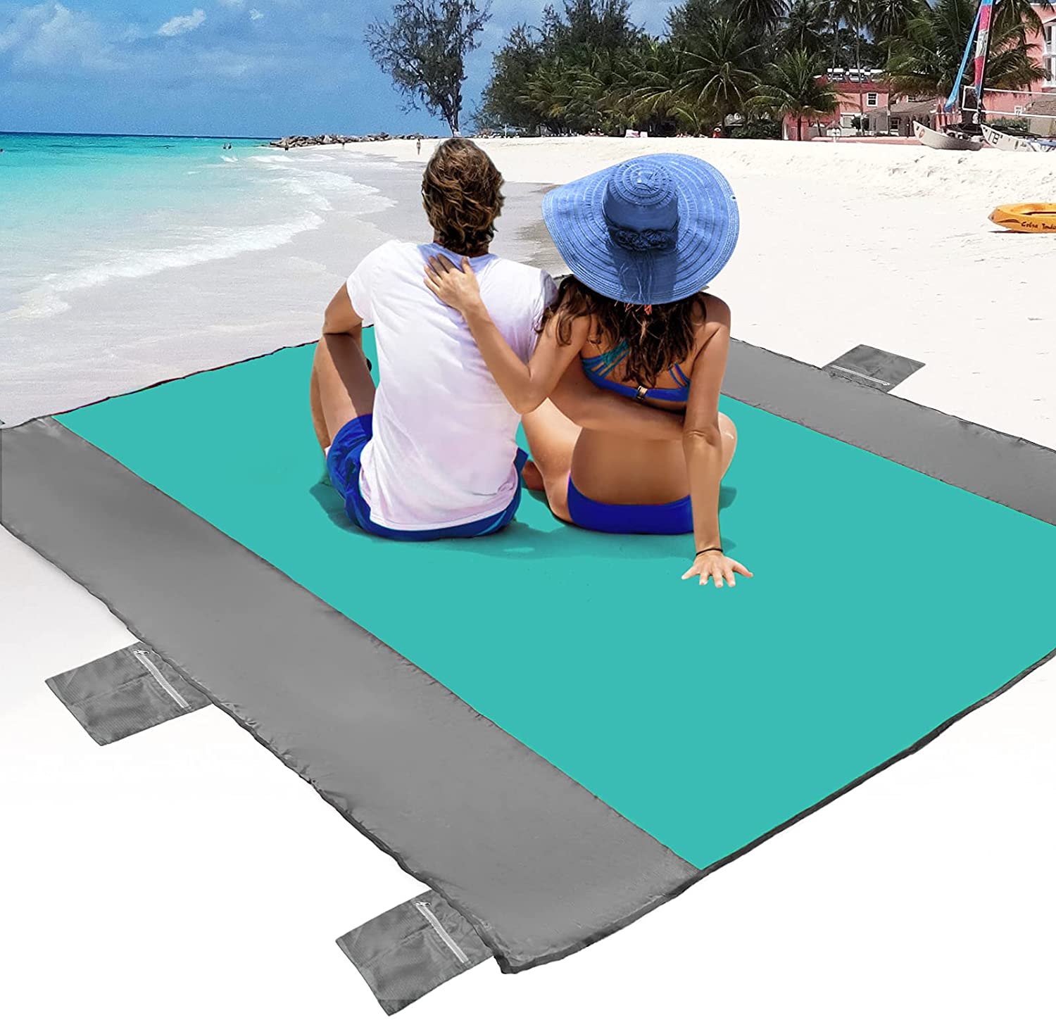 POPCHOSE Sandfree Beach Blanket, Large Sandproof Beach Mat for 4-7
